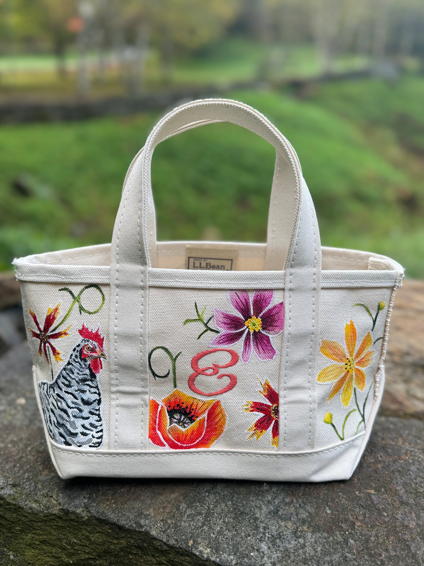 Custom Painted LLBean Tote with Bag on Hand