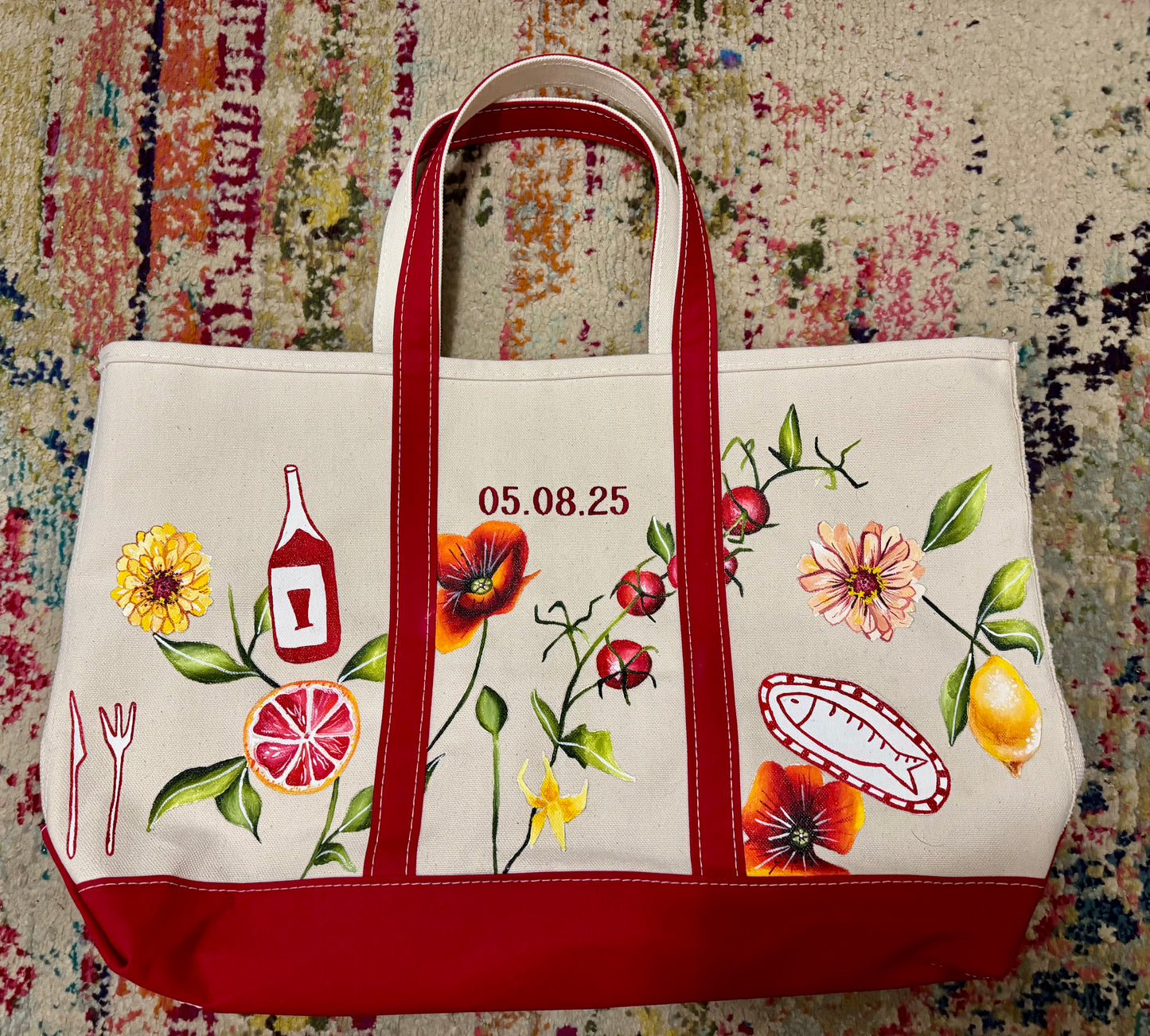 Custom Painted LLBean Tote with Bag on Hand