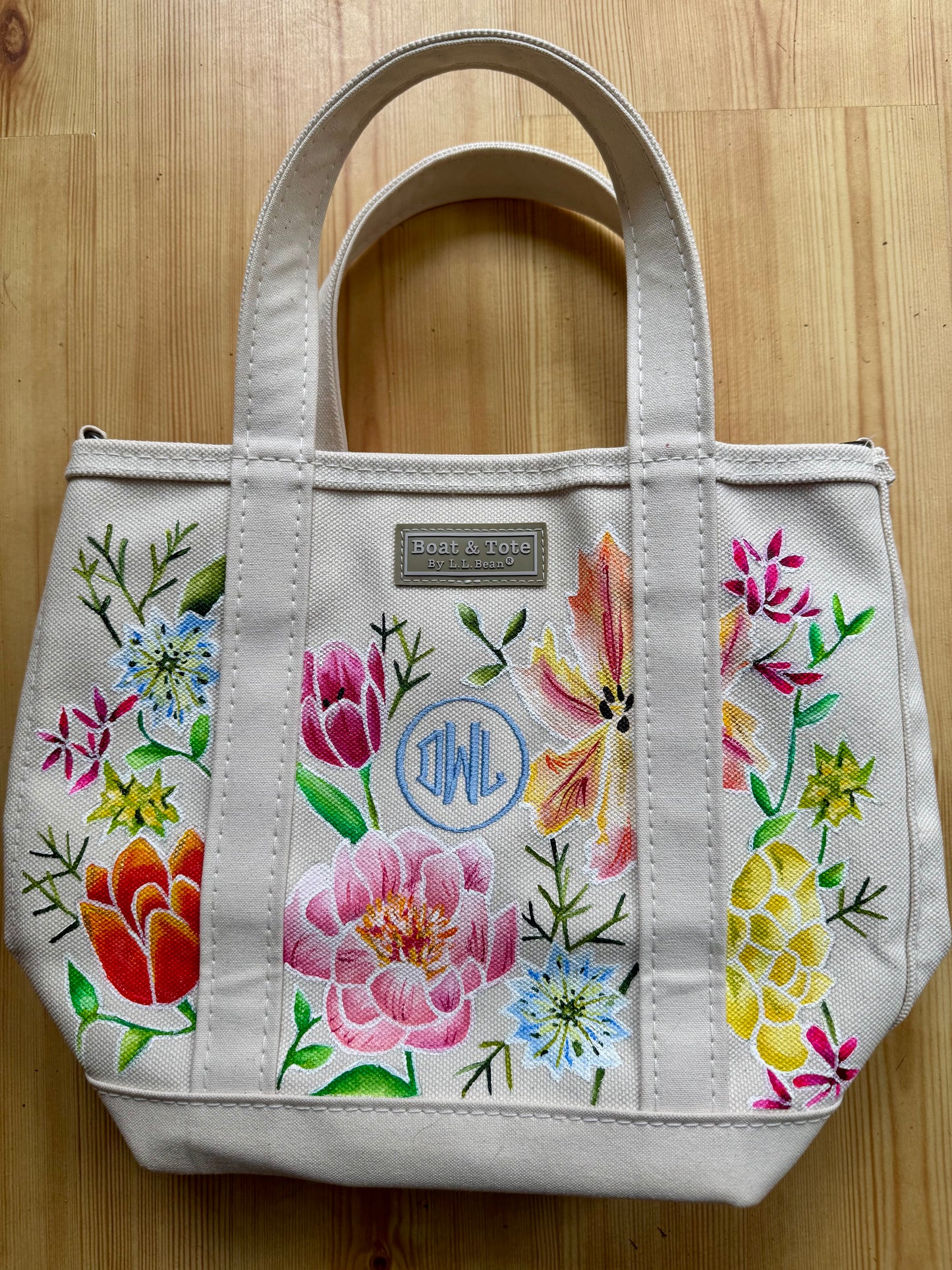 Custom Painted LLBean Tote with Bag on Hand