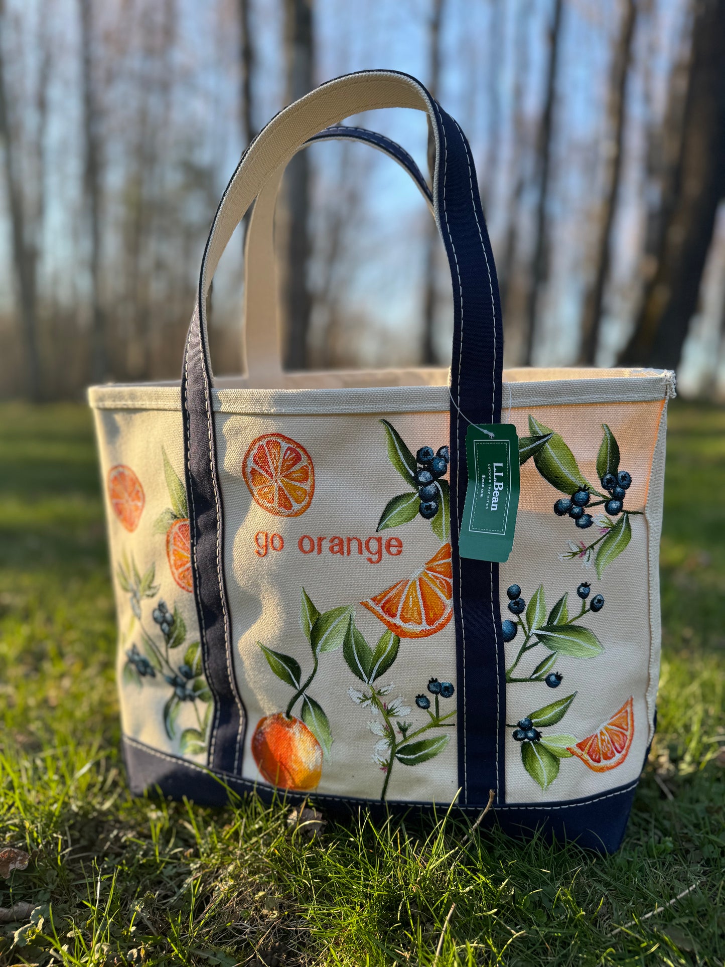 Custom Painted LLBean Tote with Bag on Hand