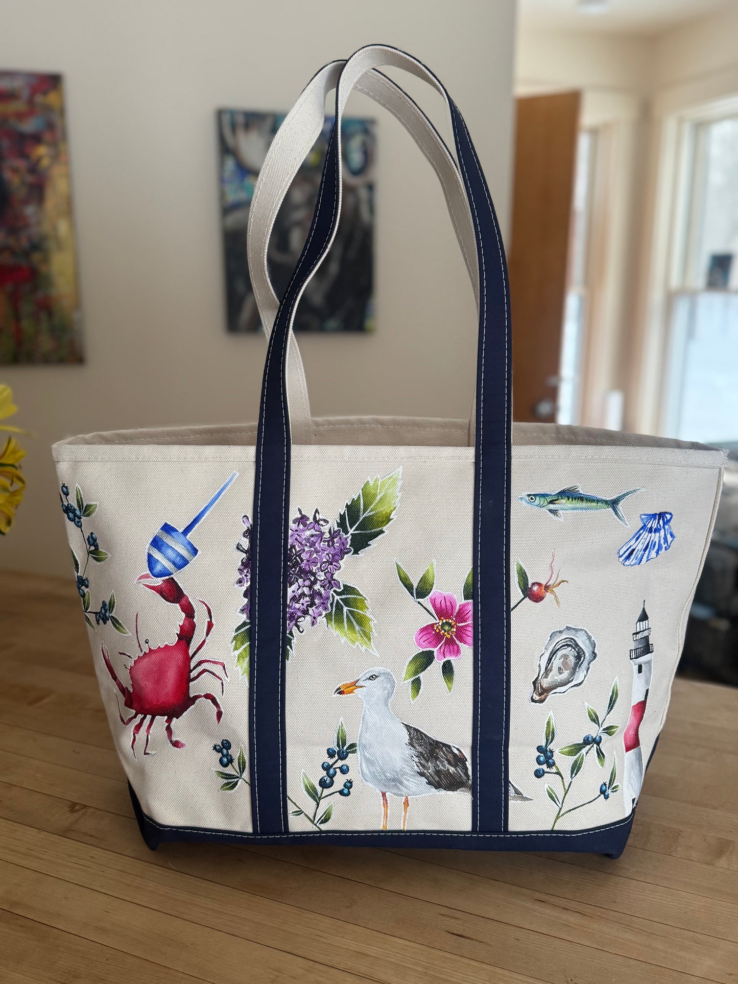 Custom Painted Rhode Island LLBean Boat and Tote Bag