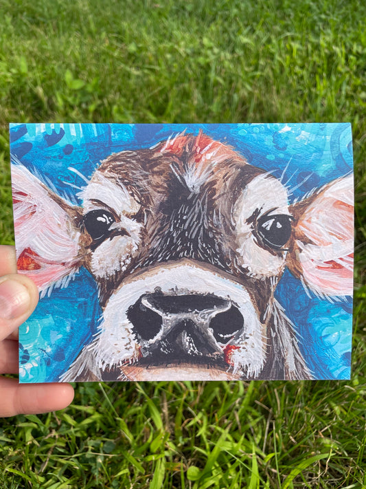 Blue Cow Greeting Card
