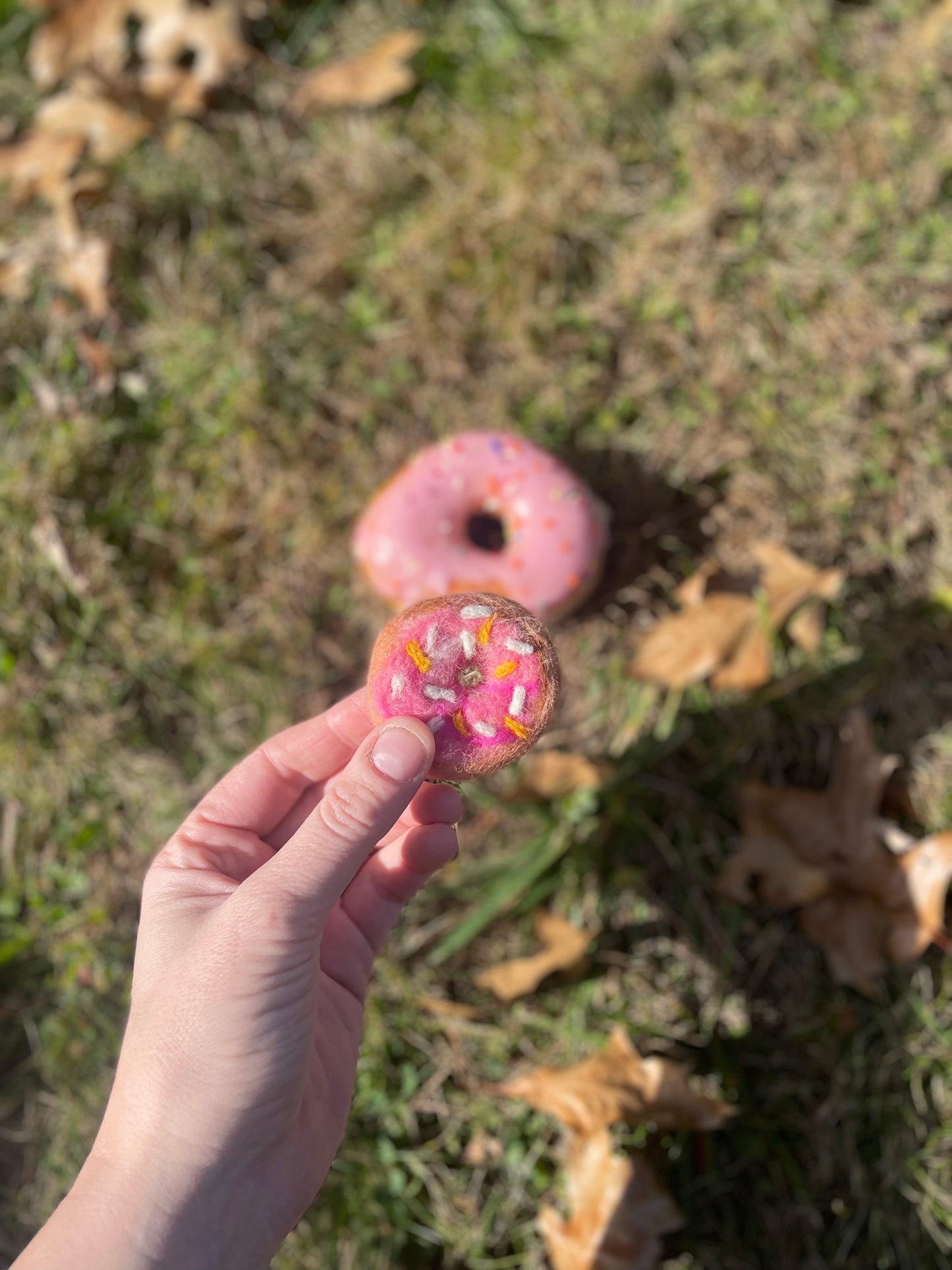 Wool Felted Strawberry Frosted Donut Ornament
